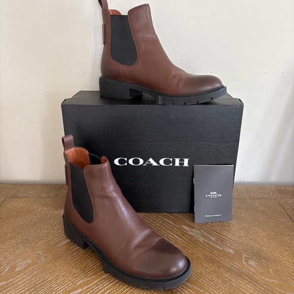 Women’s Coach Lyden Walnut Brown Leather Bootie Ankle Boots Sz 9 B - Picture 1 of 8